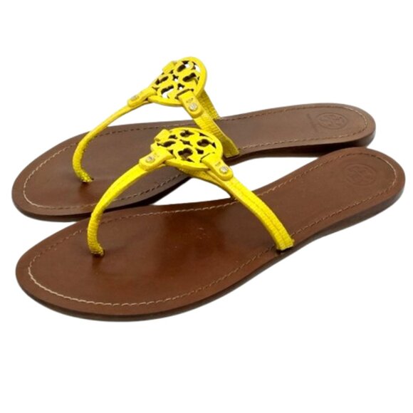 TORY BURCH~Miller~YELLOW LEATHER FLAT THONG SANDAL WOMENS SHOES~11 M - Picture 1 of 6